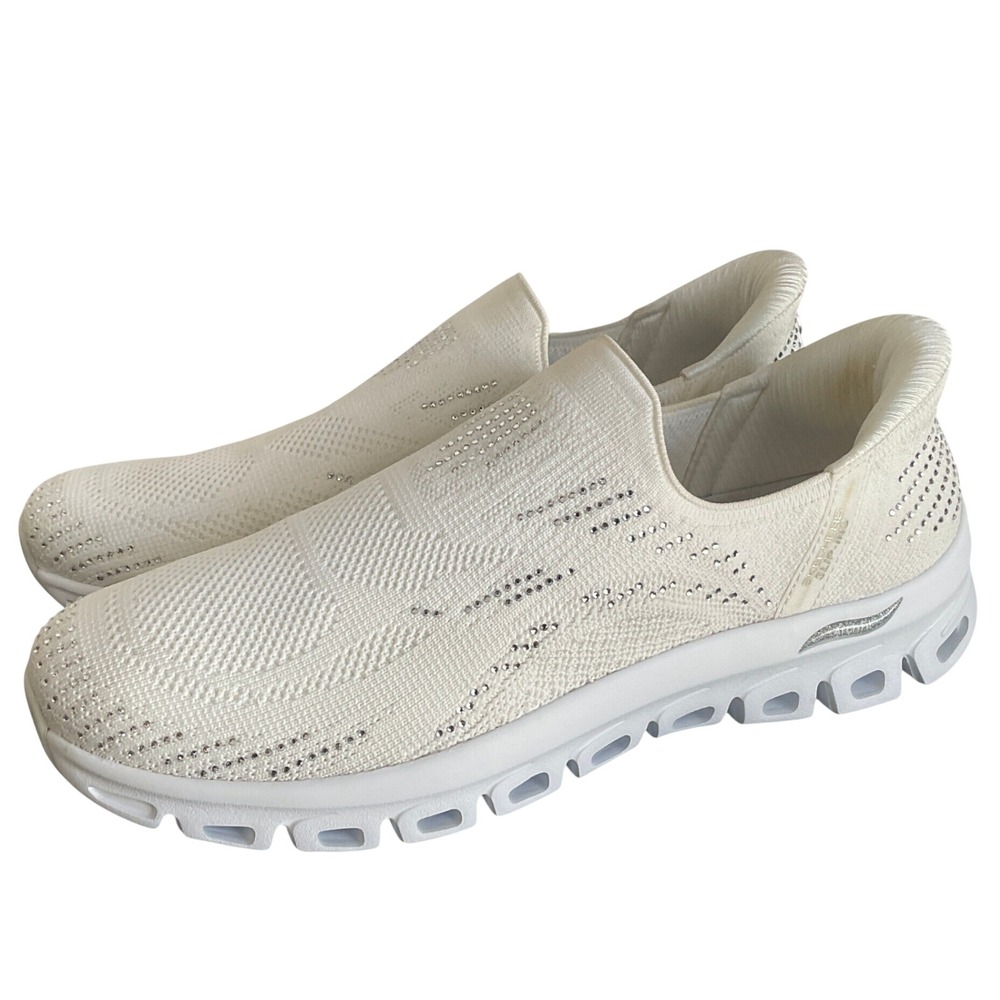 Skechers Arch Fit Martha Stewart Slip-ins White Silver Rhinestone 104640 9.5